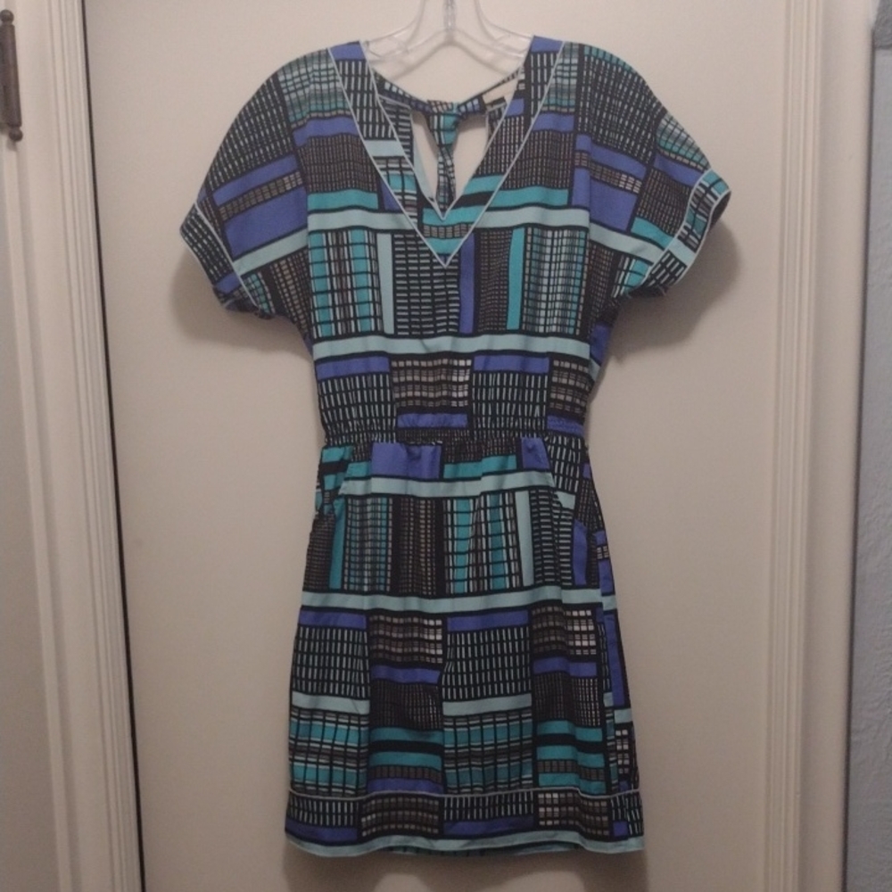 Banana Republic Blue and Black Geometric Mini Dress (J516)